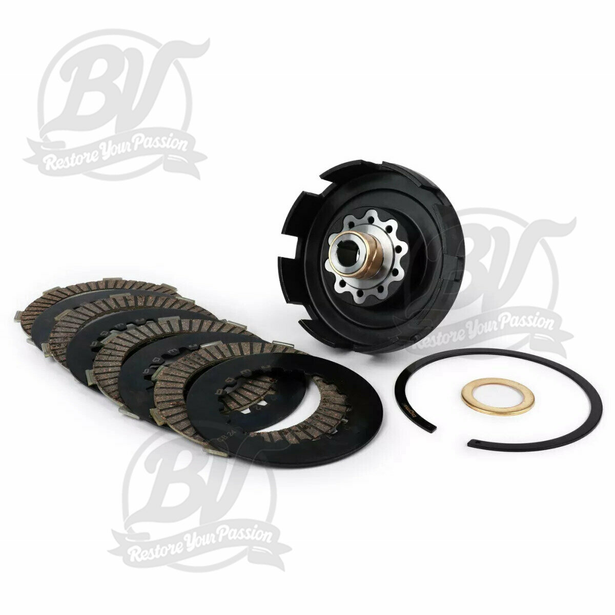 Kit d'embrayage -BGM PRO Superstrong 2.0 Touring CR Ultralube, type Cosa2/FL- Vespa PX - sans pignon d'embrayage, avec garnitures d'embrayage type BGM Pro TOURING Alu