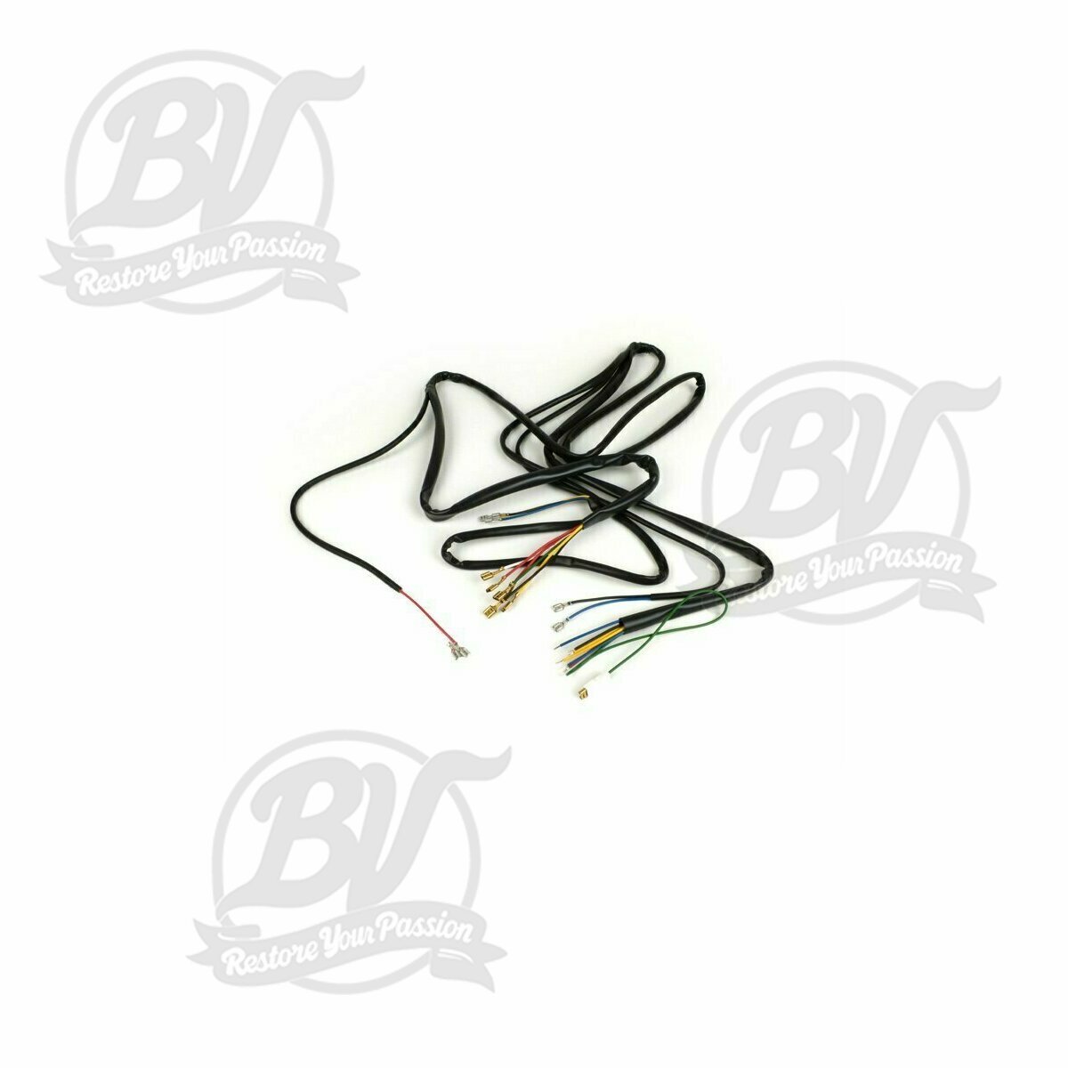 Faisceau Vespa PX (mod&egrave;les italiens, 1977-1981), allumage &eacute;lectronique 6V, sans r&eacute;gulateur de tension, sans batterie, sans clignotants, klaxon CA, stator avec 5 c&acirc;bles