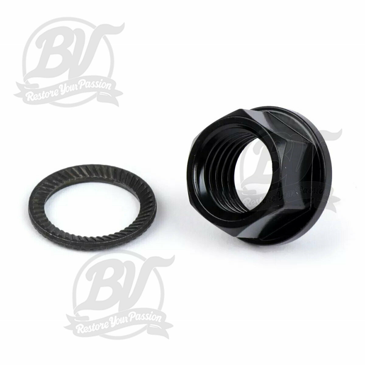 &Eacute;crou embrayage M12x1,50 collerette &Oslash;=18,6mm, hauteur=9mm, taille de cl&eacute;=15mm -BGM PRO- (remplace &eacute;crou cr&eacute;nel&eacute;, compatible avec Vespa PX, Rally180 (VSD1T), Rally200 (VSE1T), Sprint, T5 125cc, Cosa1)
