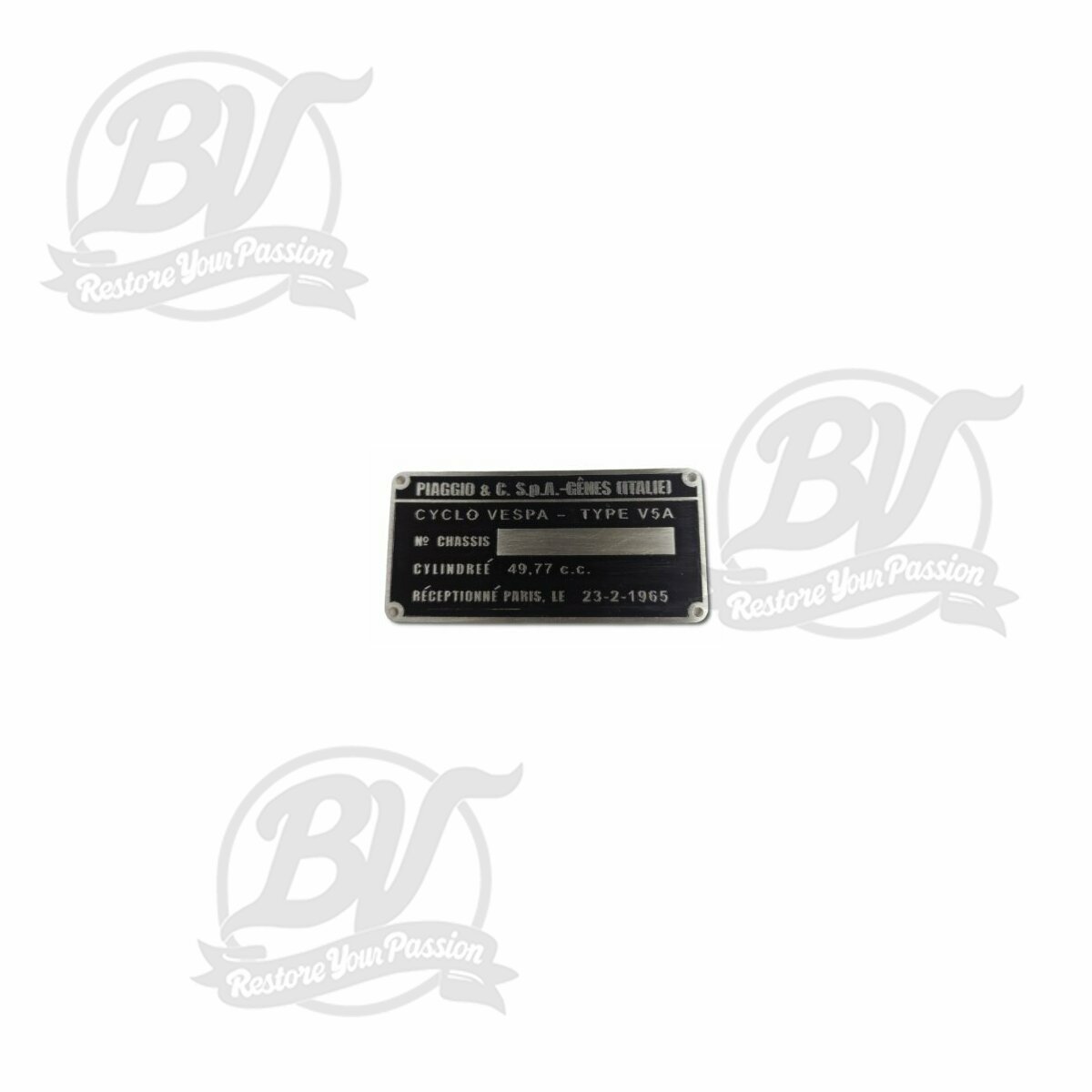 Plaque signal&eacute;tique constructeur Vespa 50cc V5A fran&ccedil;ais