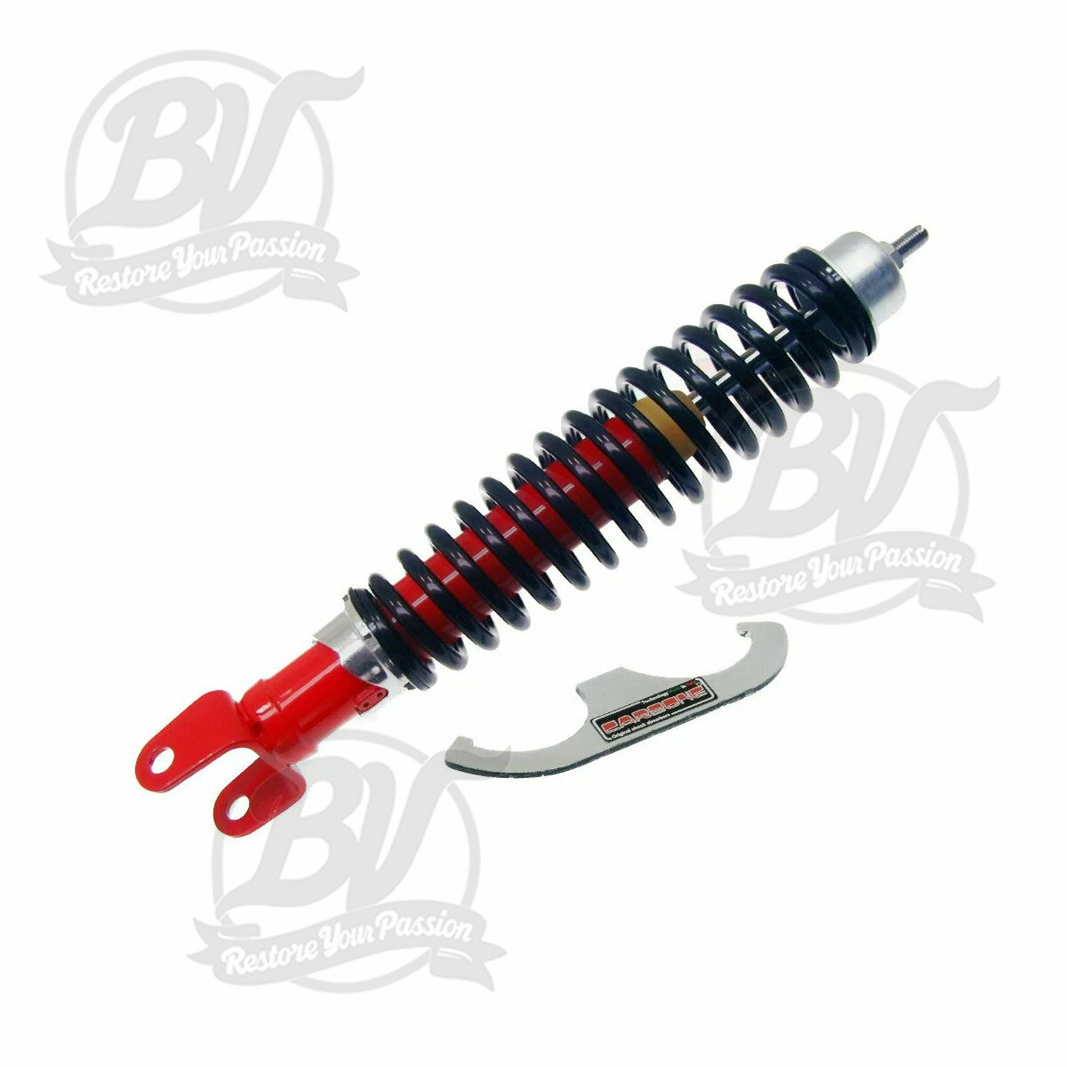 Amortisseur arri&egrave;re Vespa corps rouge, ressort noir