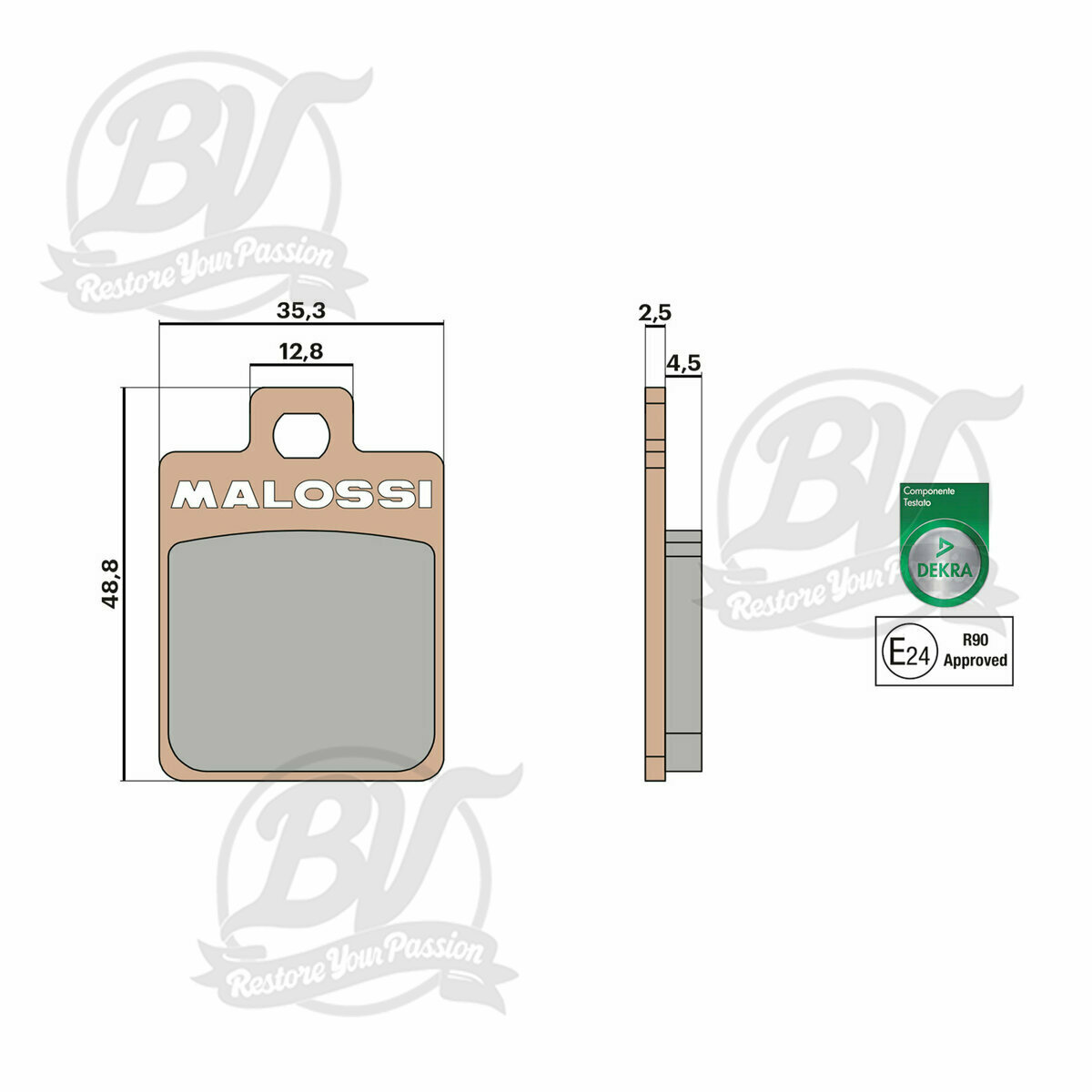 Plaquettes de frein -MALOSSI MHR 35,6x49mm- Hengtong - Vespa PX (2011-2017)
