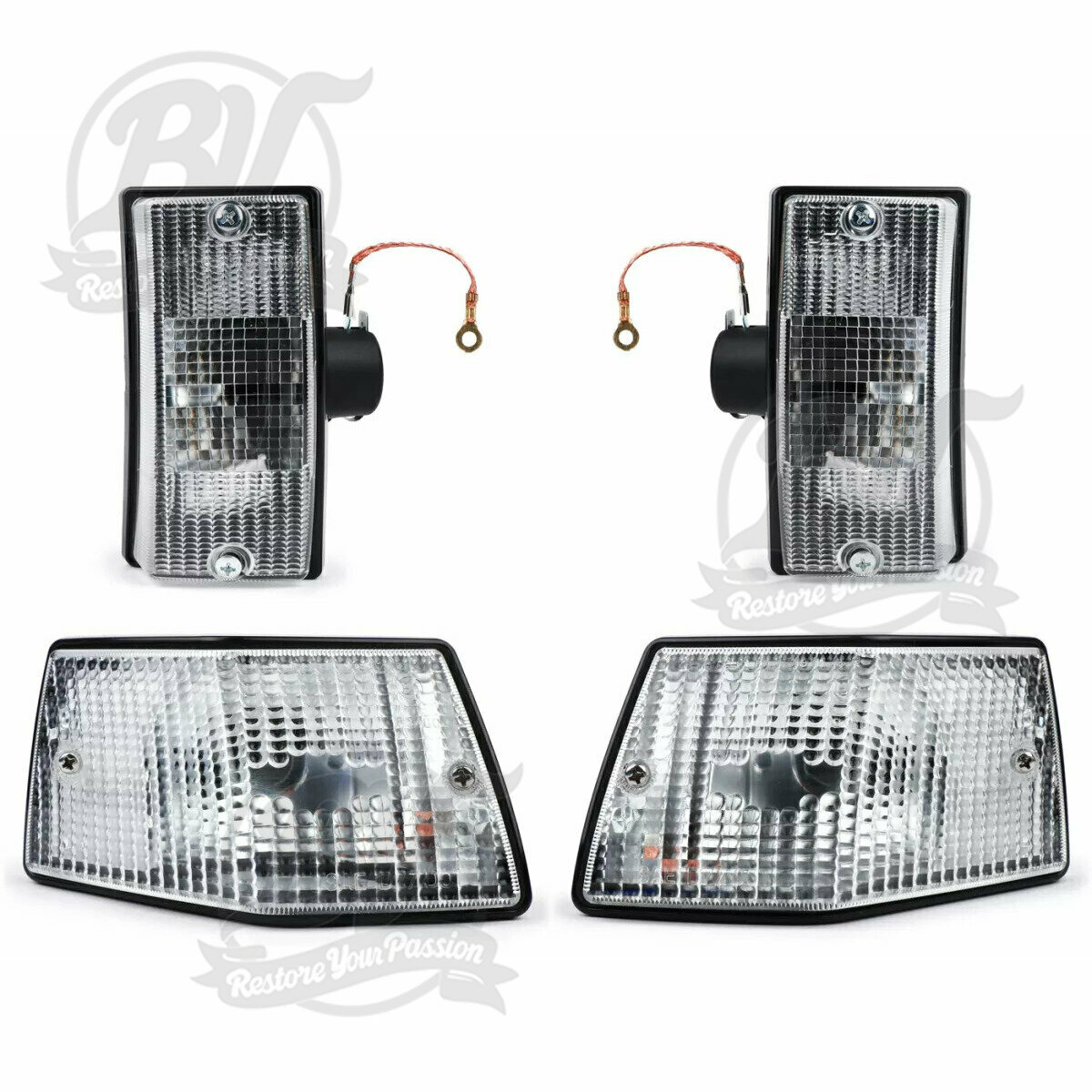 Jeu de clignotants -SIEM- Vespa PX Corps noir - Verres blancs