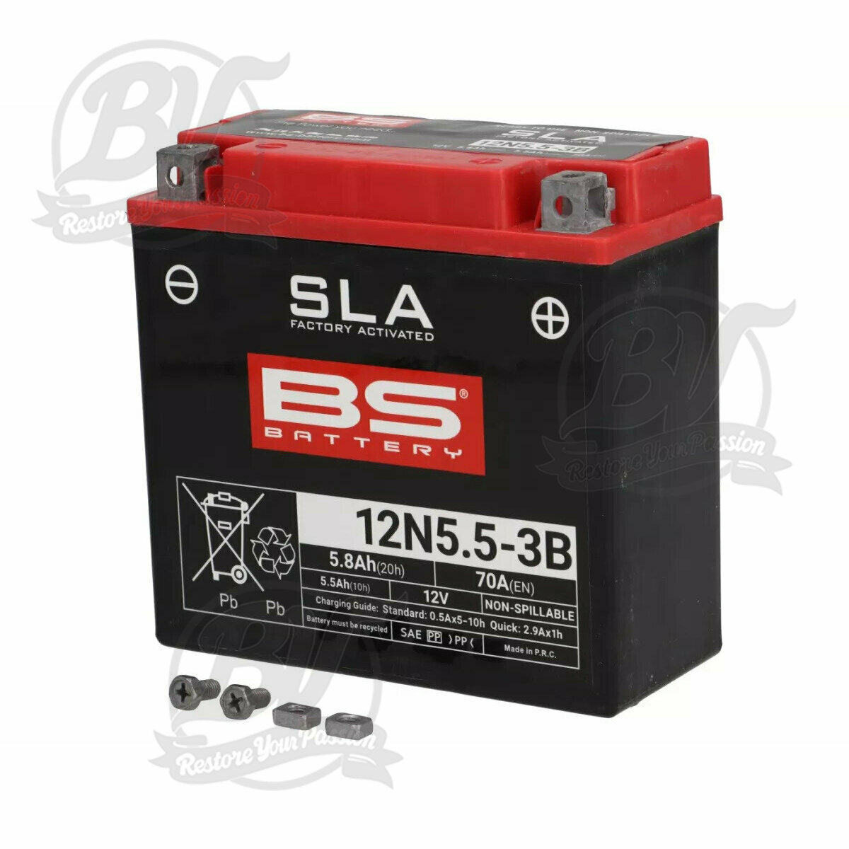 Batterie (SLA/gel), sans entretien -BS BATTERY BB5L-B, 12N5-3B (remplace 12N5,5-3B), 12V, 5Ah (remplace 5,5Ah) 120x60x130mm - Vespa PX (-1984) - PX80, PX125, PX200, PK50 automatique, Typhoon80