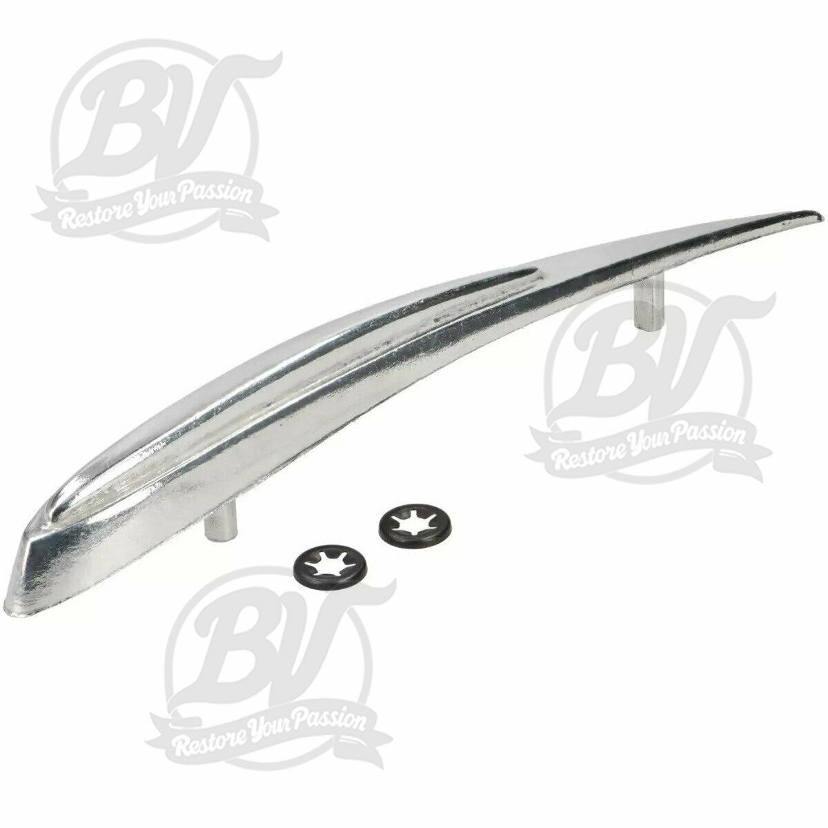 Cr&ecirc;te de garde boue Vespa V50, SR50, 50 SS, V90, 90 SS, V 100, PV125, ET3, Super, VBA1T, VBB1T aluminium poli  longueur=165mm, &eacute;cartement des trous=90mm