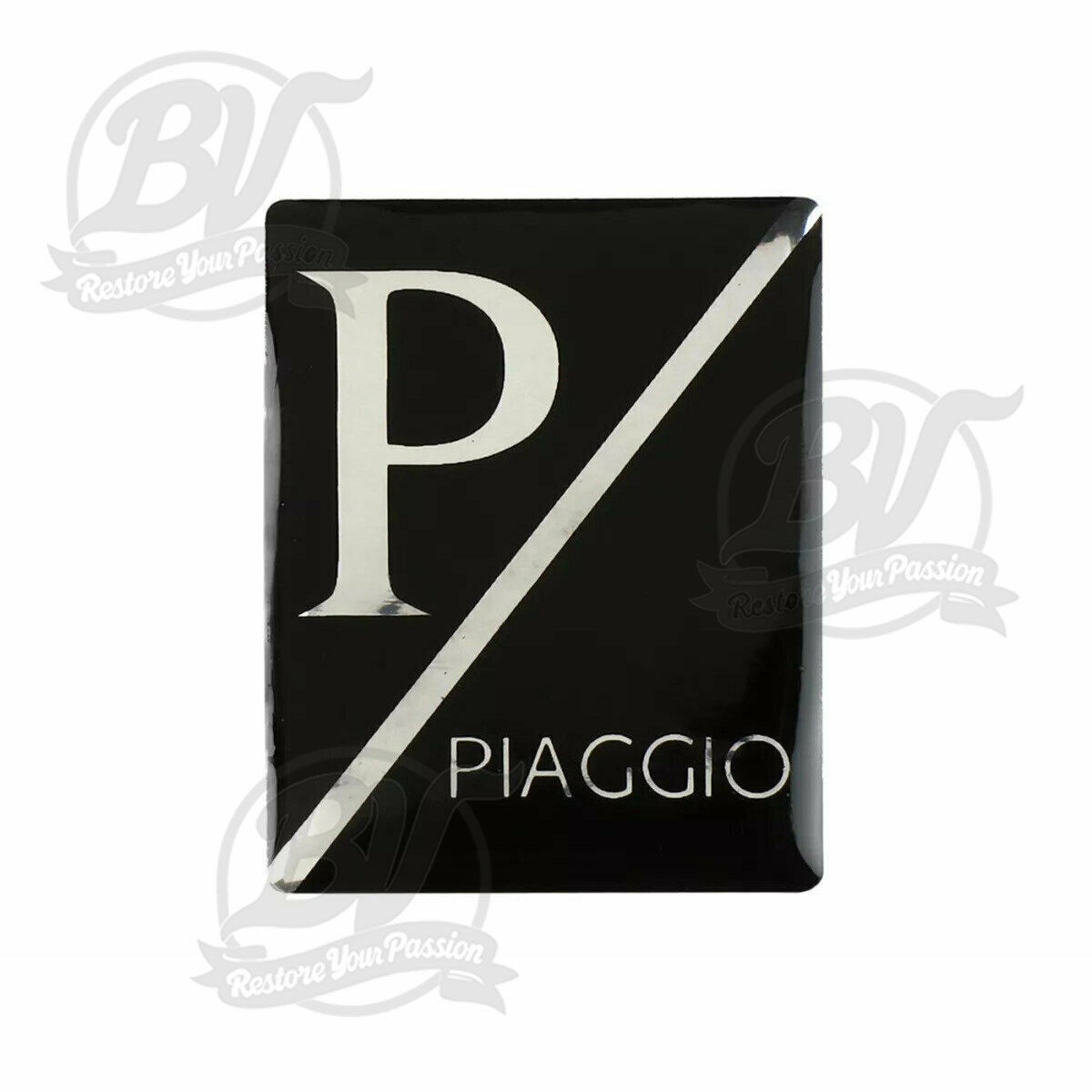 3D Sticker insigne descente de klaxon Vespa Piaggio rectangulaire - Vespa PX Lusso/Arcobaleno ( 2001-), Vespa ET2, ET4, GT125, GTL, GTV, GTS125, LX, LXV, S 50-125 - plastique autocollant - noir/noir