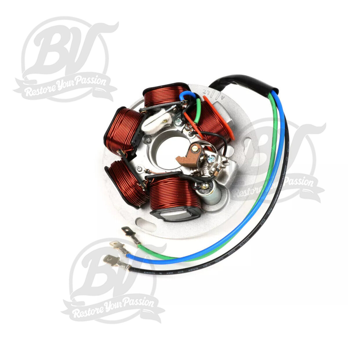 Allumage -BGM ORIGINAL plaque de base (allumage par contact, 3 c&acirc;bles, 12V, AC)- Vespa PX - P125X, P150X, version italienne sans batterie, avec 4 clignotants