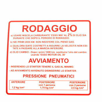 Autocollant rodaggio RMS Classic Piaggio Vespa Rally 180-200cc 610170M