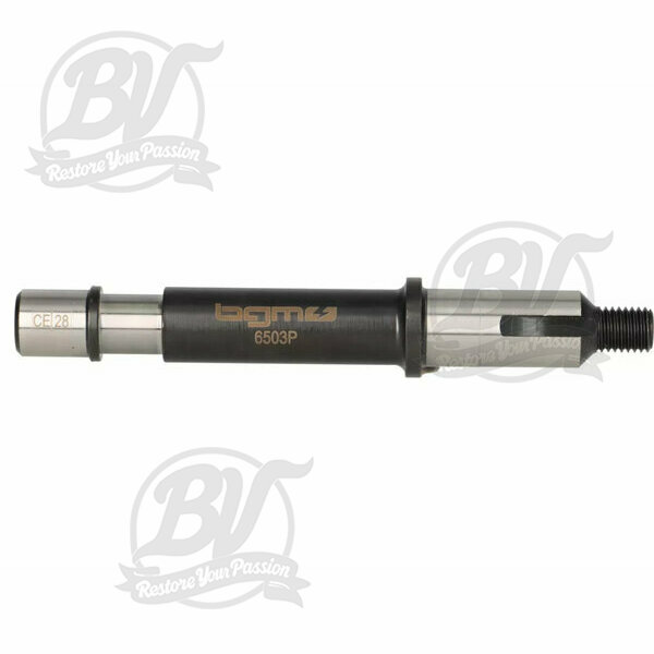Axe pignon élastique BGM Original Vespa PX125, PX150, PX200, Cosa, T5 125cc - logement roulement Ø=15mm, bague Ø=13mm, l=121mm