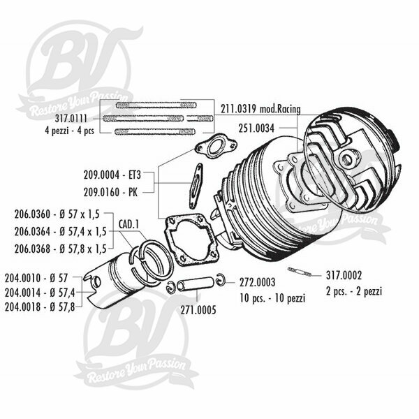 Joint de culasse Polini 133cc Racing/Evolution Vespa PV125, ET3, PK125