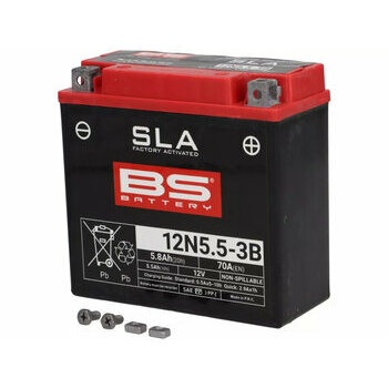 Batterie (SLA/gel), sans entretien -BS BATTERY BB5L-B, 12N5-3B (remplace 12N5,5-3B), 12V, 5Ah (remplace 5,5Ah) 120x60x130mm - Vespa PX (-1984) - PX80, PX125, PX200, PK50 automatique, Typhoon80