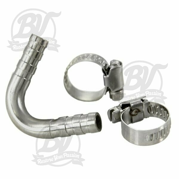 Coude du tuyau d'essence en inox SIP Ø intérieur = 7mm, Ø extérieur = 10mm, courbé 55°, 2 colliers inclus