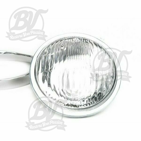 Optique de phare -VESPA Ø=115/120mm- Vespa SS50 (V5SS1T), 50SR (V5SS2T), SS90 (V9SS1T), 90 Racer (V9SS2T), PV125 (VMA1T, VMA2T), ET3 VMB1T), Super (VNC1T/VBC1T) - Bilux, cerclage de phare inclus