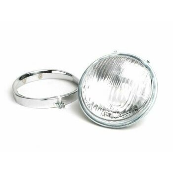 Optique de phare -VESPA &Oslash;=115/120mm- Vespa SS50 (V5SS1T), 50SR (V5SS2T), SS90 (V9SS1T), 90 Racer (V9SS2T), PV125 (VMA1T, VMA2T), ET3 VMB1T), Super (VNC1T/VBC1T) - Bilux, cerclage de phare inclus