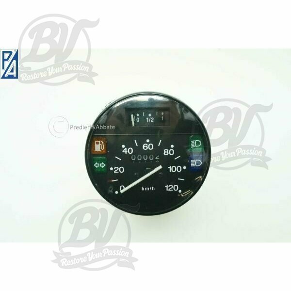 Compteur de vitesse Vespa Ø=105mm - PX Lusso, T5 Classic, My, 2001, 2011 - 120km/h - noir - convient également aux Vespa PK50/80 S Lusso, PK XL, PK125 ETS