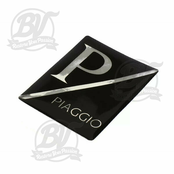 3D Sticker insigne descente de klaxon Vespa Piaggio rectangulaire - Vespa PX Lusso/Arcobaleno ( 2001-), Vespa ET2, ET4, GT125, GTL, GTV, GTS125, LX, LXV, S 50-125 - plastique autocollant - noir/noir