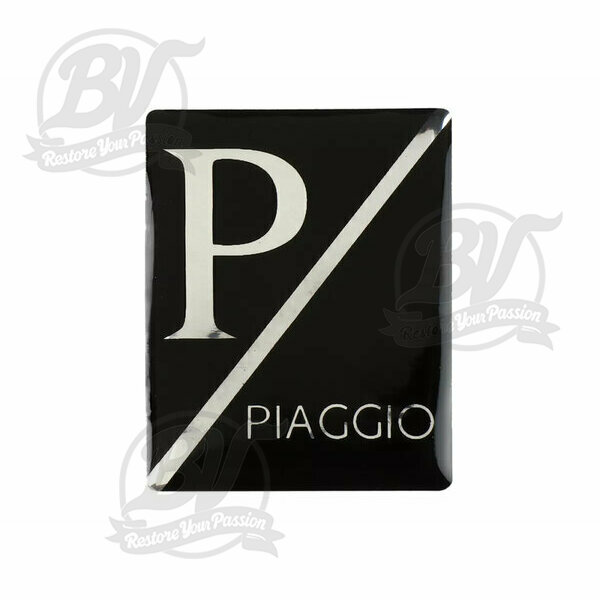 3D Sticker insigne descente de klaxon Vespa Piaggio rectangulaire - Vespa PX Lusso/Arcobaleno ( 2001-), Vespa ET2, ET4, GT125, GTL, GTV, GTS125, LX, LXV, S 50-125 - plastique autocollant - noir/noir