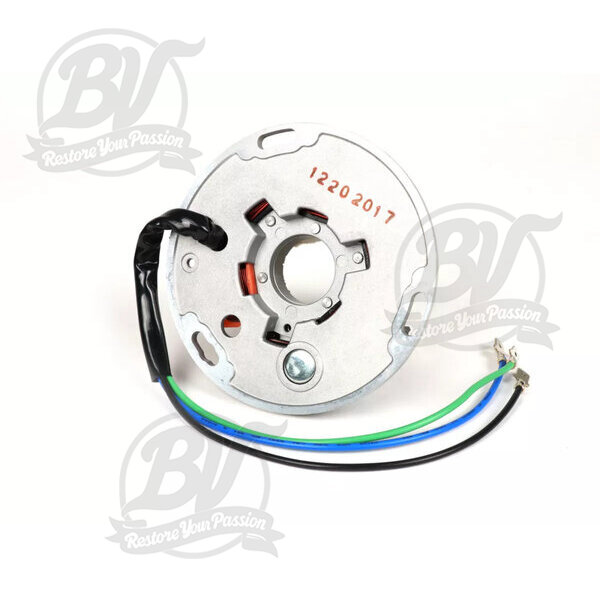 Allumage -BGM ORIGINAL plaque de base (allumage par contact, 3 câbles, 12V, AC)- Vespa PX - P125X, P150X, version italienne sans batterie, avec 4 clignotants