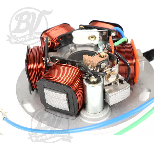 Allumage -BGM ORIGINAL plaque de base (allumage par contact, 3 câbles, 12V, AC)- Vespa PX - P125X, P150X, version italienne sans batterie, avec 4 clignotants