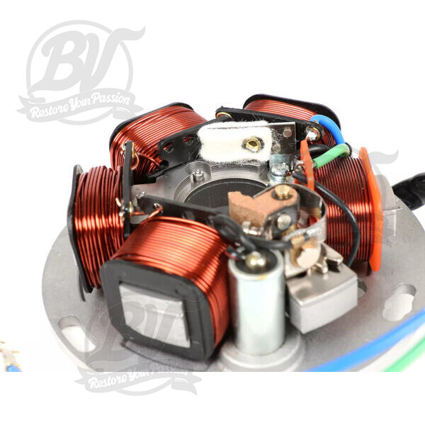 Allumage -BGM ORIGINAL plaque de base (allumage par contact, 3 câbles, 12V, AC)- Vespa PX - P125X, P150X, version italienne sans batterie, avec 4 clignotants