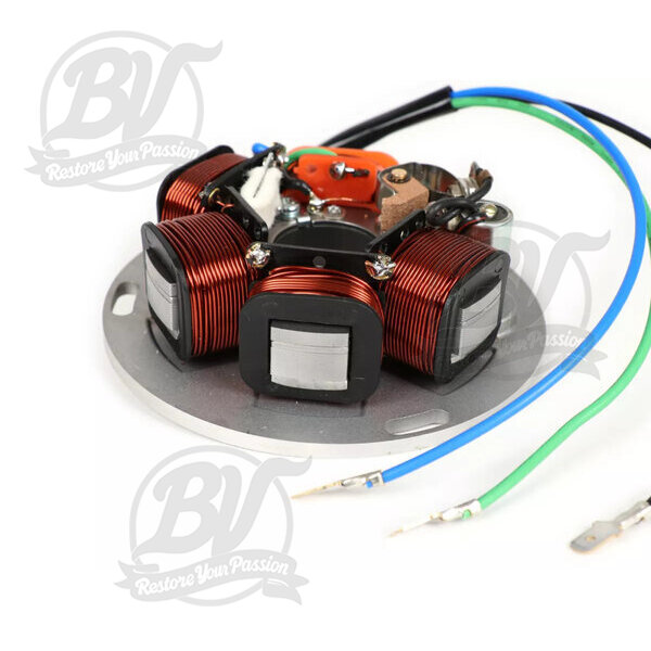 Allumage -BGM ORIGINAL plaque de base (allumage par contact, 3 câbles, 12V, AC)- Vespa PX - P125X, P150X, version italienne sans batterie, avec 4 clignotants