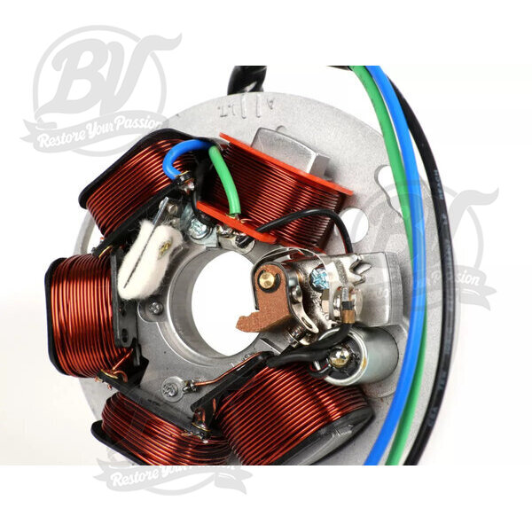 Allumage -BGM ORIGINAL plaque de base (allumage par contact, 3 câbles, 12V, AC)- Vespa PX - P125X, P150X, version italienne sans batterie, avec 4 clignotants