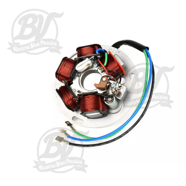 Allumage -BGM ORIGINAL plaque de base (allumage par contact, 3 câbles, 12V, AC)- Vespa PX - P125X, P150X, version italienne sans batterie, avec 4 clignotants